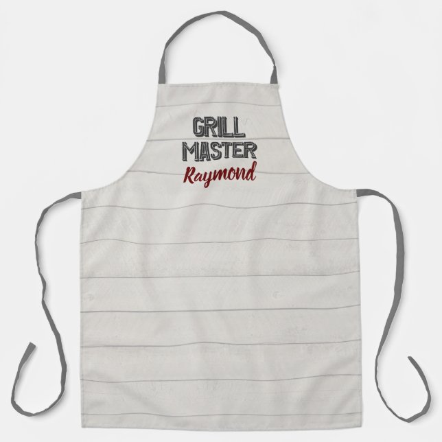 BBQ Grill Master Rustic Grey Wood Boards Mens Apron (Front)