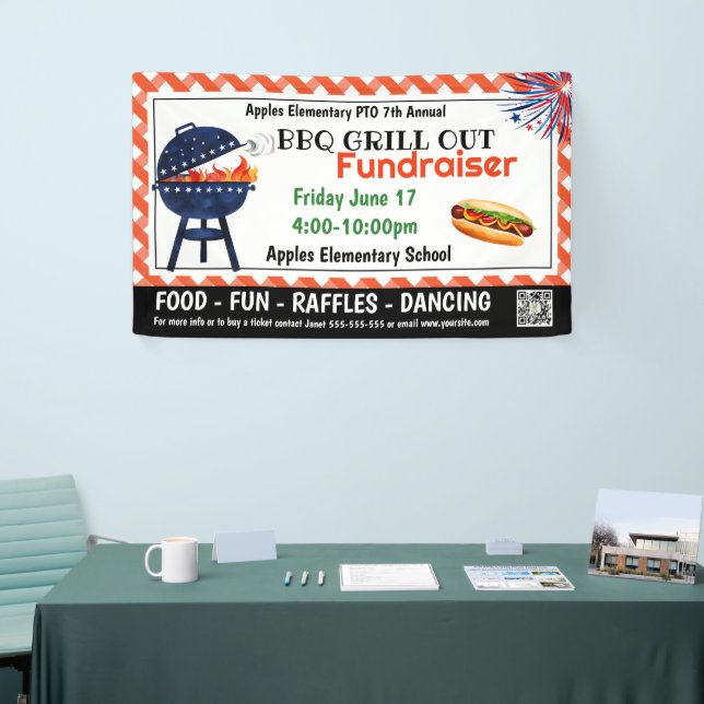 BBQ GRILL out Fundraiser PTO PTA Church Banner (Tradeshow)
