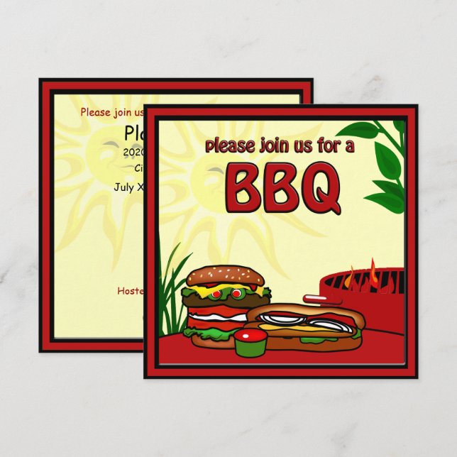 BBQ Grill Picnic Hamburger Hotdog Invitation (Front/Back)