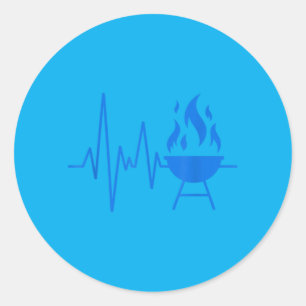Bbq Heartbeat Grillmaster Line Art Design Classic Round Sticker