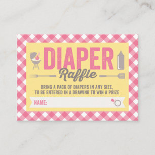 BBQ Icons Pink Checks Diaper Raffle Ticket Card