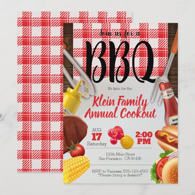 BBQ Invitation or Picnic Invitation for Cookout (Front/Back)