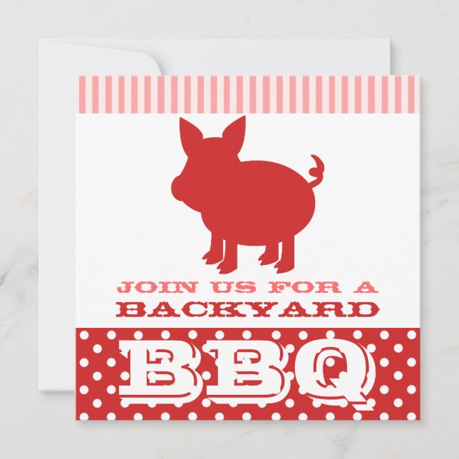 BBQ Invitation - Red and Pink Pig (Front)