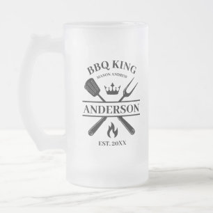BBQ King Barbecue Personalised  Frosted Glass Beer Mug