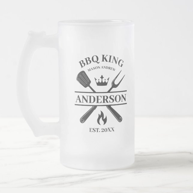 BBQ King Barbecue Personalised  Frosted Glass Beer Mug (Left)