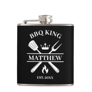 BBQ King Barbecue Personalized Hip Flask
