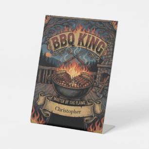 "BBQ KING" Vintage Barbecue with Custom Name Pedestal Sign