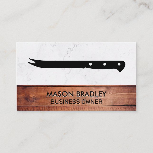 BBQ Knife | Wooden Boards Marble Business Card (Front)