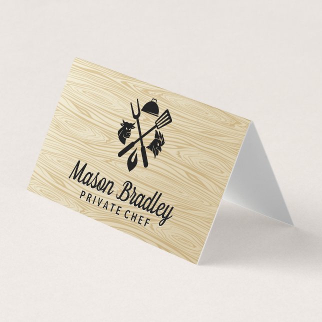 BBQ Logo | Chicken | Beef | Wood Grain Business Card (Front)