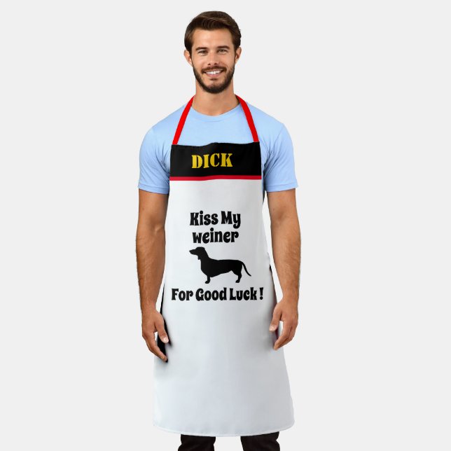 BBQ Lover Griller Funny Kiss My Wieners Dog Pun Apron (Worn)