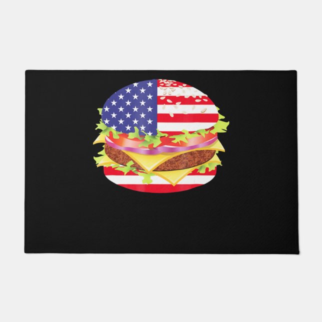 BBQ Lovers | Hamburger USA Flag 4th Of July BBQ Doormat (Front)