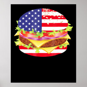 BBQ Lovers Hamburger USA Flag 4th Of July BBQ Poster