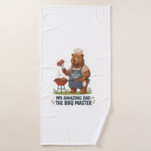 BBQ Master Bear Dad Design Bath Towel