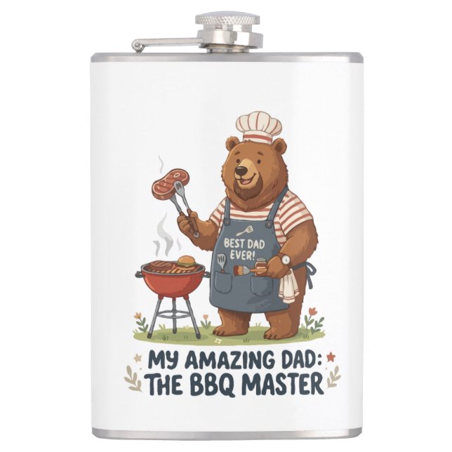 BBQ Master Bear Dad Design Hip Flask (Front)