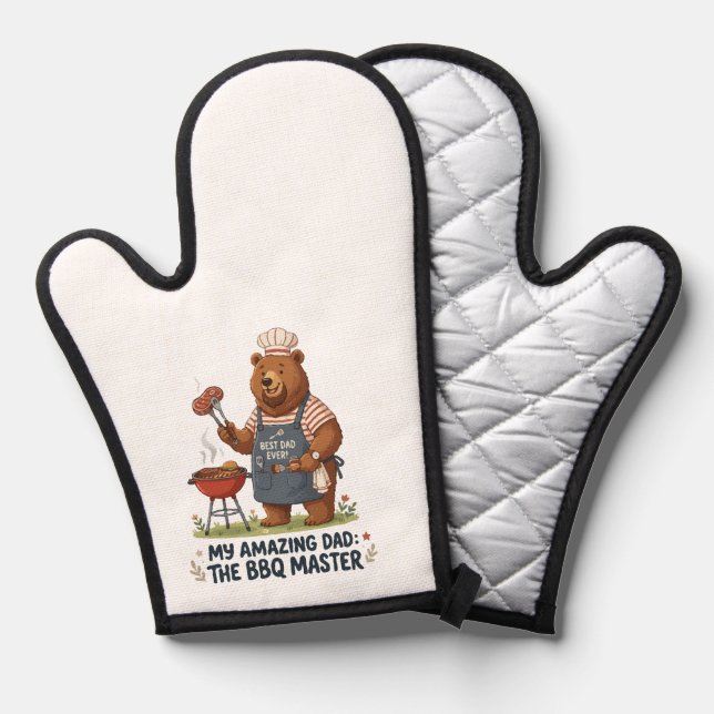 BBQ Master Bear Dad Design Oven Mitt (Front/Back)