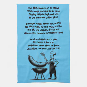 BBQ Master’s Humorous Poem  Tea Towel