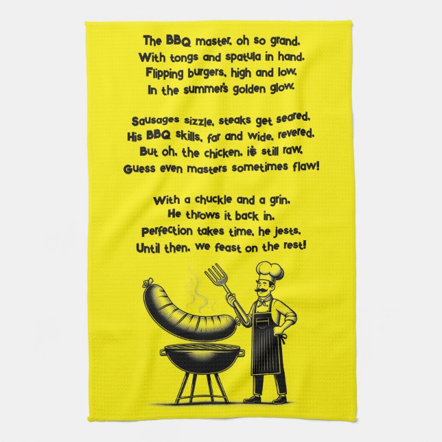 BBQ Master’s Humorous Poem  Tea Towel (Vertical)