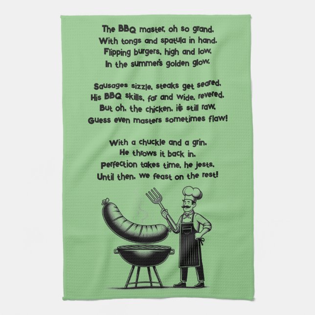 BBQ Master’s Humorous Poem  Tea Towel (Vertical)