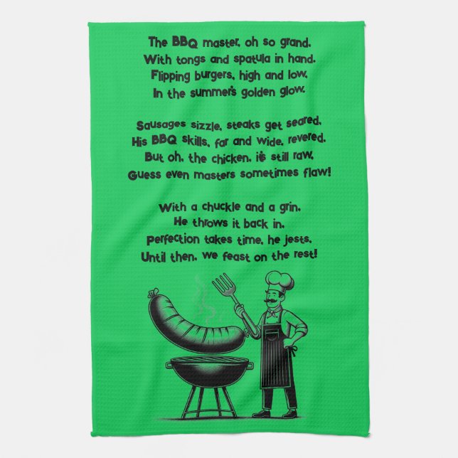 BBQ Master’s Humorous Poem  Tea Towel (Vertical)