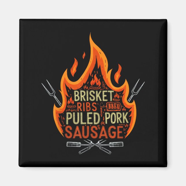 Bbq Meat Lover Bris Ribs Pulled Pork Sausage Flame Magnet (Front)