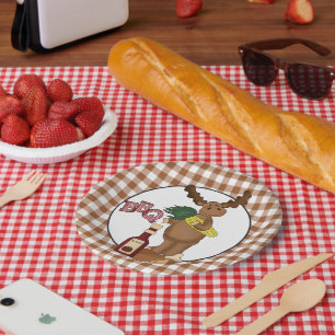 Bbq Moose cartoon party paper plate