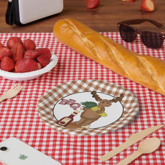 Bbq Moose cartoon party paper plate (Picnic)