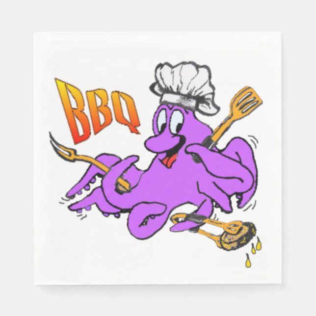 BBQ Octopus White Paper Napkins (Front)