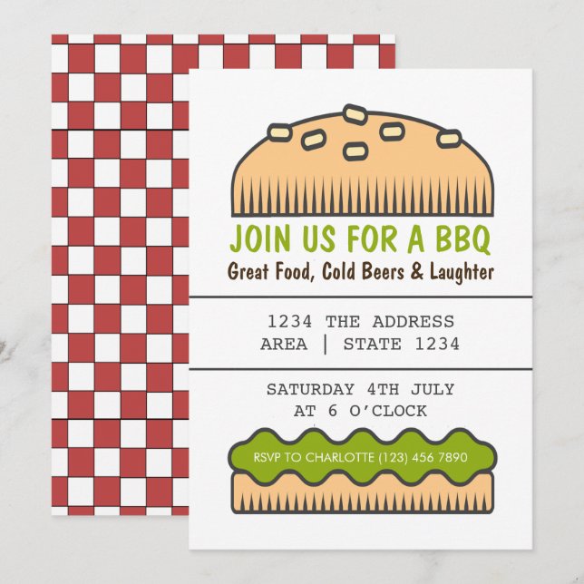BBQ Party Big Burger Bun Invitation (Front/Back)