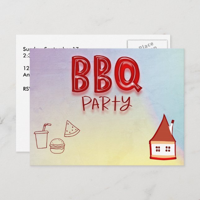 BBQ Party Customisable Invitation Postcard (Front/Back)