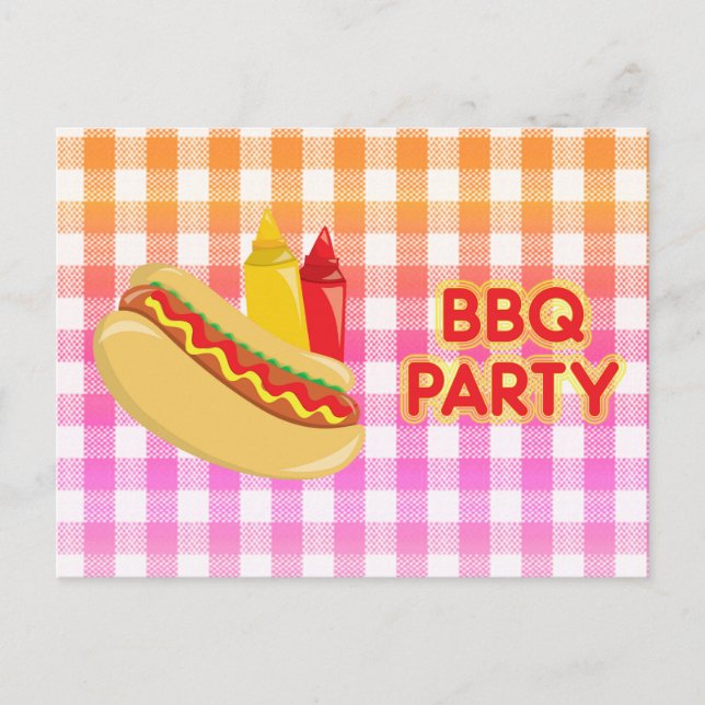 BBQ Party Gingham Tablecloth Hot Dog Condiments Postcard (Front)