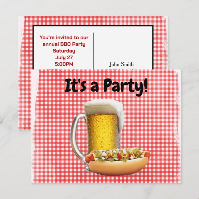 BBQ Party Invite On Gingham (Front/Back)