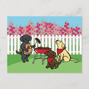 BBQ Party Labradors Hollyhock Flowers Postcard