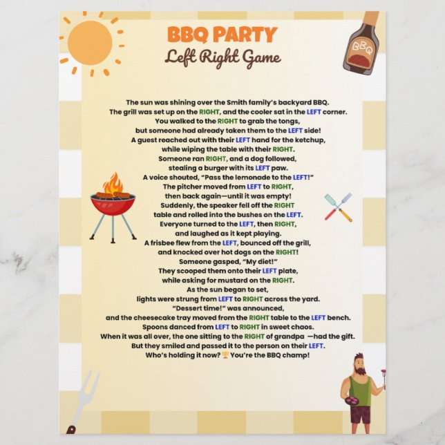 BBQ Party Left Right Game – Funny Summer Pass-the- Custom Letterhead (Front)