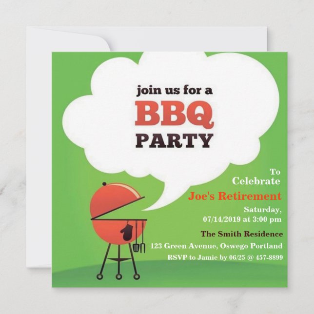 BBQ Party on Lawn or Backyard Custom Invitation (Front)