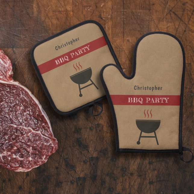 BBQ Party Oven Mitt & Pot Holder Set (BBQ Party Oven Mitt & Pot Holder Set)