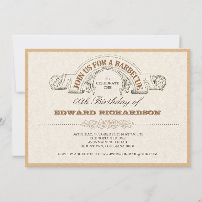 BBQ party vintage typography invitations (Front)