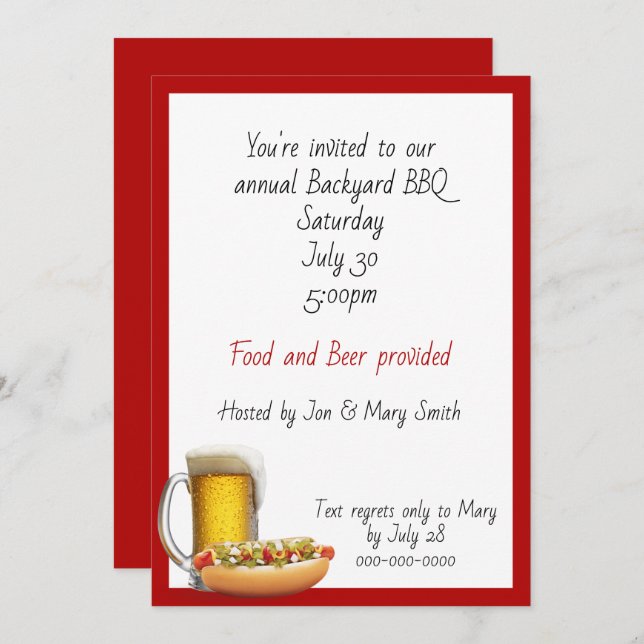 BBQ Party with Beer And Hotdogs Invitation (Front/Back)