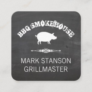 BBQ / Pig / Chalk Background Square Business Card