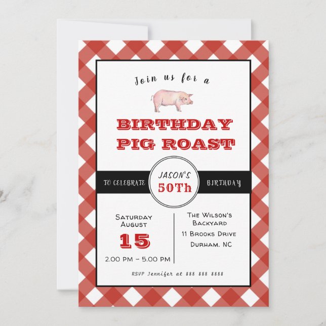 BBQ Pig Roast birthday party Invitation (Front)
