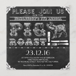 BBQ PIG ROAST black chalkboard invitations