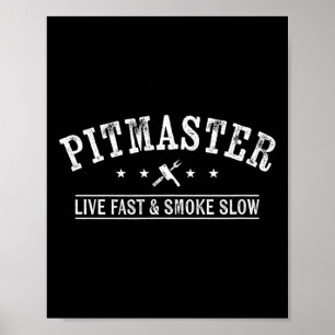 Bbq Pitmaster With Meat Fork And Cleaver Grilling Poster