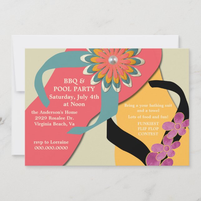 BBQ & Pool Party Flip Flop Invitation (Front)