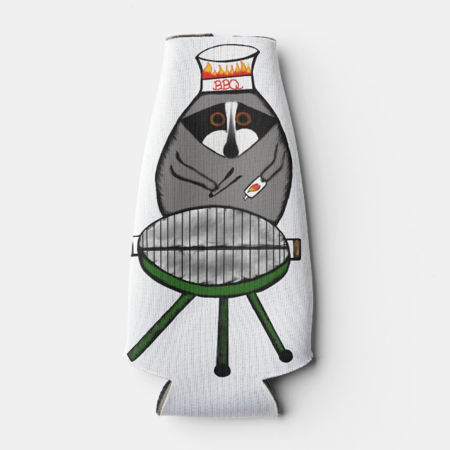 BBQ Racoon on Bottle Cozie Bottle Cooler (Front)