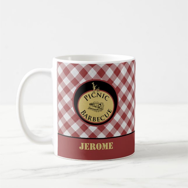 BBQ Red and White Chequered Coffee Mug (Left)