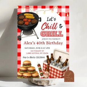 BBQ Red Gingham Grill and Chill Birthday Invitation