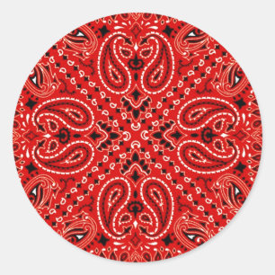 BBQ Red Paisley Western Bandanna Scarf Print Classic Round Sticker