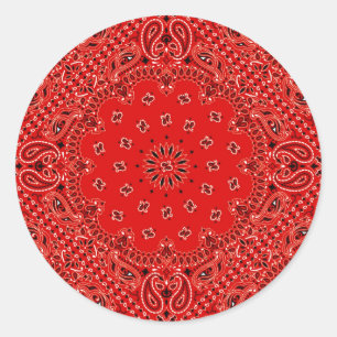 BBQ Red Paisley Western Bandanna Scarf Print Classic Round Sticker