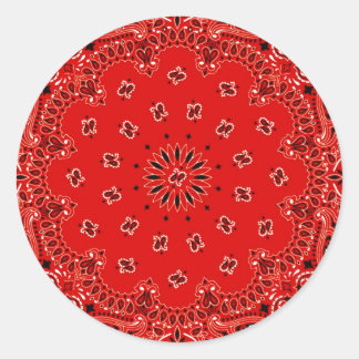 BBQ Red Paisley Western Bandanna Scarf Print Classic Round Sticker