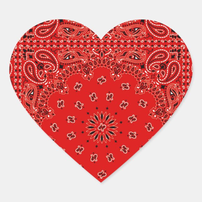 BBQ Red Paisley Western Bandanna Scarf Print Heart Sticker (Front)