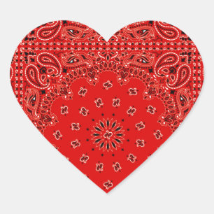 BBQ Red Paisley Western Bandanna Scarf Print Heart Sticker